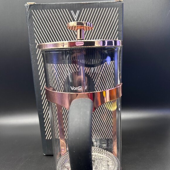 VonShef French Press 8 Cup (34fl oz) Coffee Maker Copper Finish Glass Open Box - Picture 4 of 10